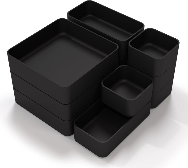 CHANCETSUI 11-Piece Stackable Drawer Organizer Set, Multi-size Desk Drawer Organizer Trays Vanity Storage Bins for Storing Makeup, Stationery, Utensils in Bathroom Dresser, Office and Kitchen - Image 1